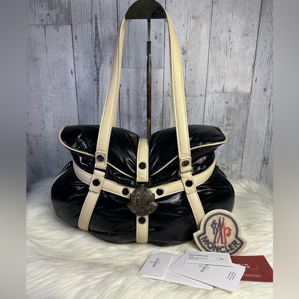 MONCLER nylon puff leather bag in black